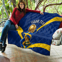 Personalized Sweden Football Trophy Quilt Golden Cup Flag Ribbon Dynamic Stripes