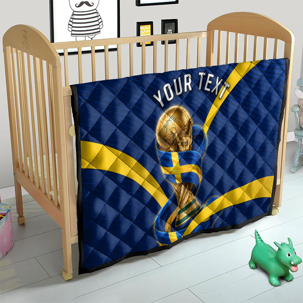 Personalized Sweden Football Trophy Quilt Golden Cup Flag Ribbon Dynamic Stripes