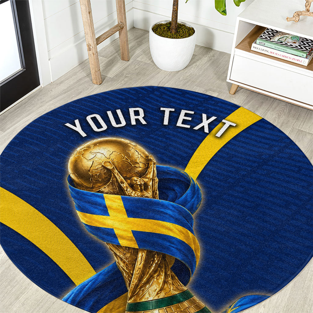 Personalized Sweden Football Trophy Round Carpet Golden Cup Flag Ribbon Dynamic Stripes