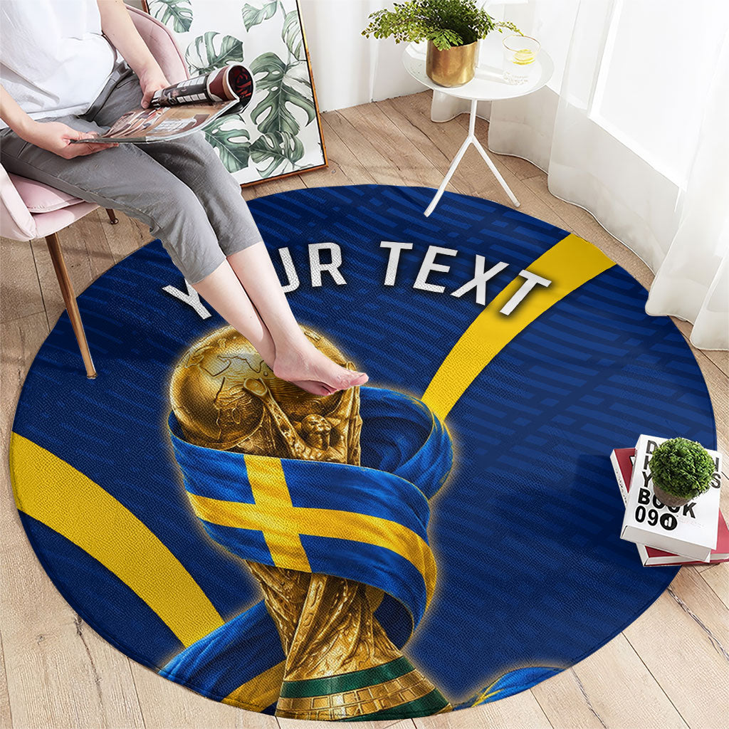 Personalized Sweden Football Trophy Round Carpet Golden Cup Flag Ribbon Dynamic Stripes