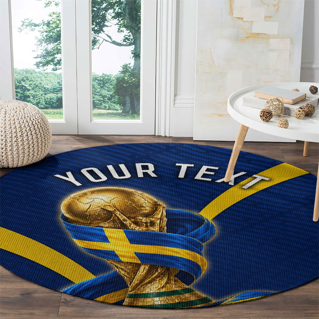Personalized Sweden Football Trophy Round Carpet Golden Cup Flag Ribbon Dynamic Stripes