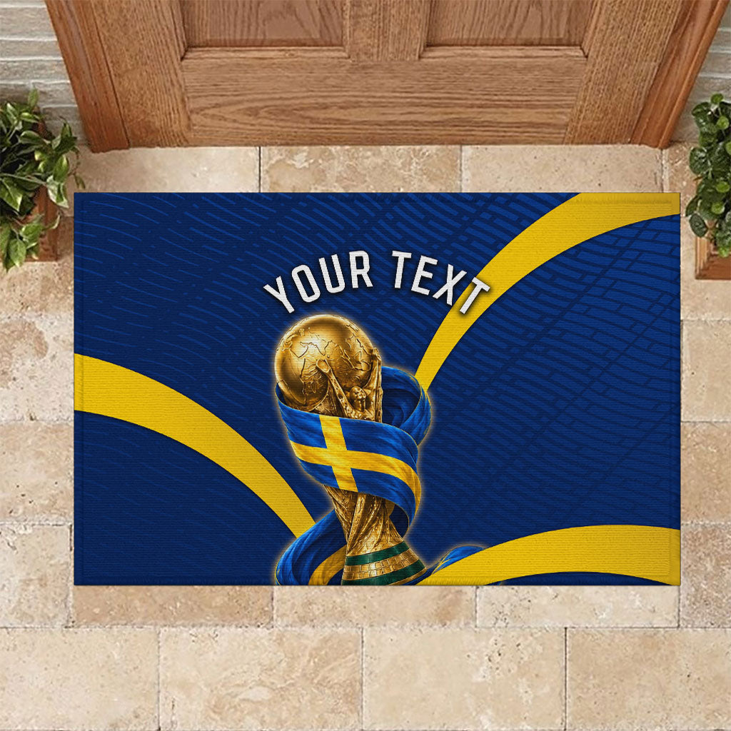 Personalized Sweden Football Trophy Rubber Doormat Golden Cup Flag Ribbon Dynamic Stripes