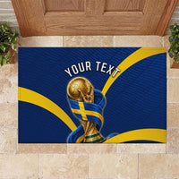 Personalized Sweden Football Trophy Rubber Doormat Golden Cup Flag Ribbon Dynamic Stripes