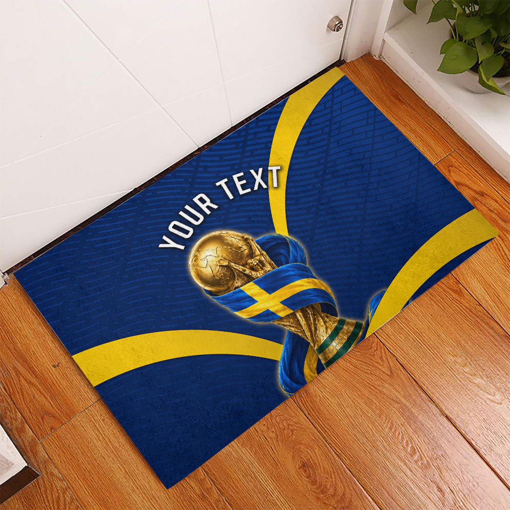 Personalized Sweden Football Trophy Rubber Doormat Golden Cup Flag Ribbon Dynamic Stripes