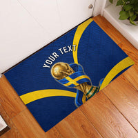 Personalized Sweden Football Trophy Rubber Doormat Golden Cup Flag Ribbon Dynamic Stripes