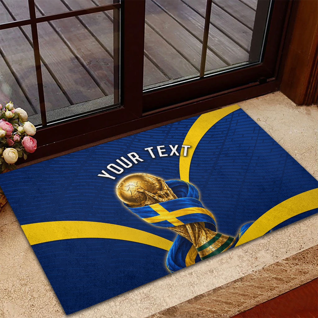 Personalized Sweden Football Trophy Rubber Doormat Golden Cup Flag Ribbon Dynamic Stripes