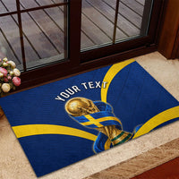 Personalized Sweden Football Trophy Rubber Doormat Golden Cup Flag Ribbon Dynamic Stripes