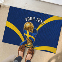 Personalized Sweden Football Trophy Rubber Doormat Golden Cup Flag Ribbon Dynamic Stripes
