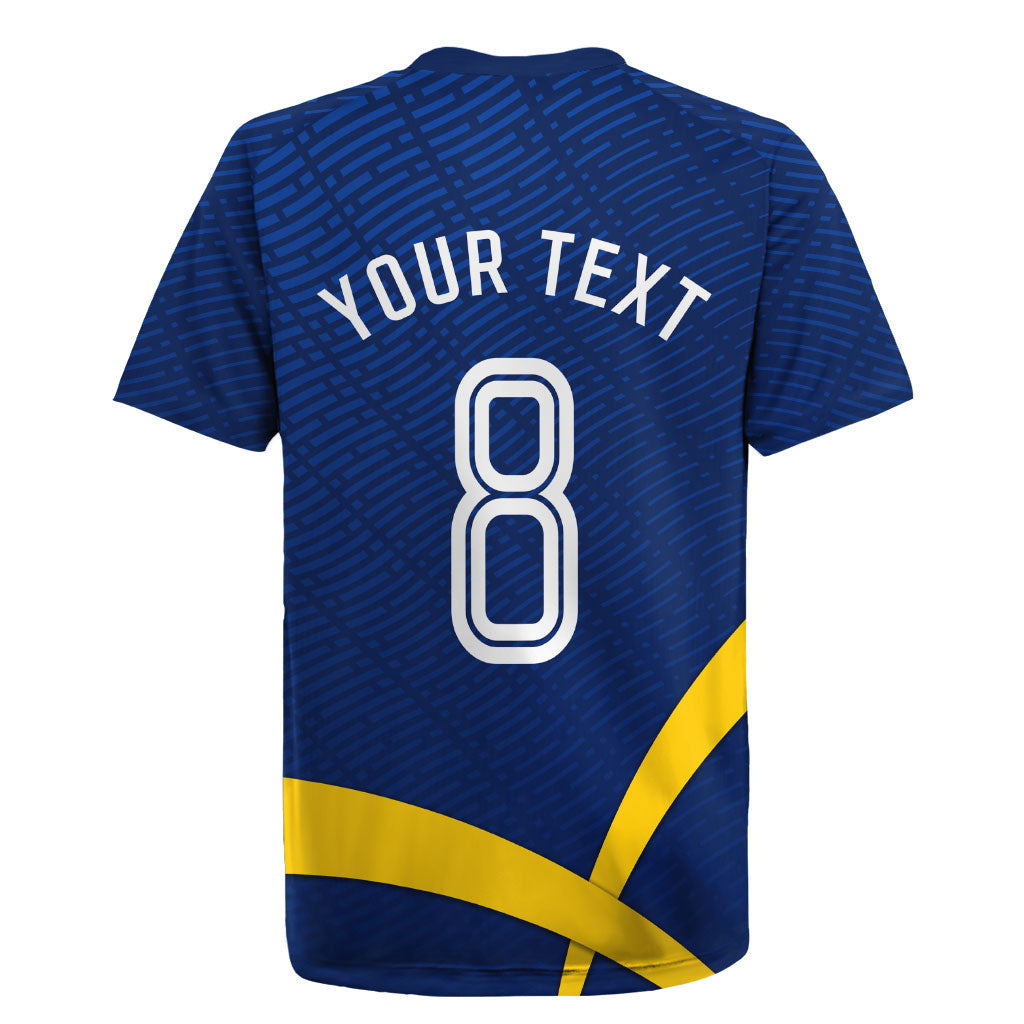 Personalized Sweden Football Trophy Rugby Jersey Golden Cup Flag Ribbon Dynamic Stripes
