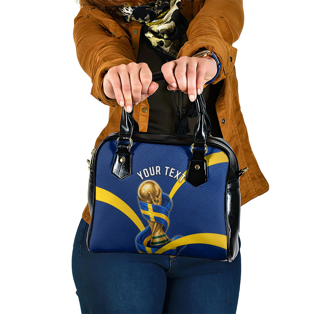 Personalized Sweden Football Trophy Shoulder Handbag Golden Cup Flag Ribbon Dynamic Stripes