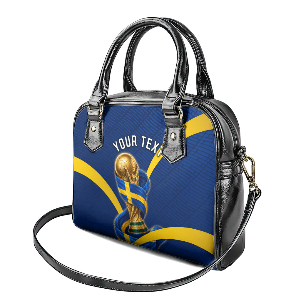 Personalized Sweden Football Trophy Shoulder Handbag Golden Cup Flag Ribbon Dynamic Stripes