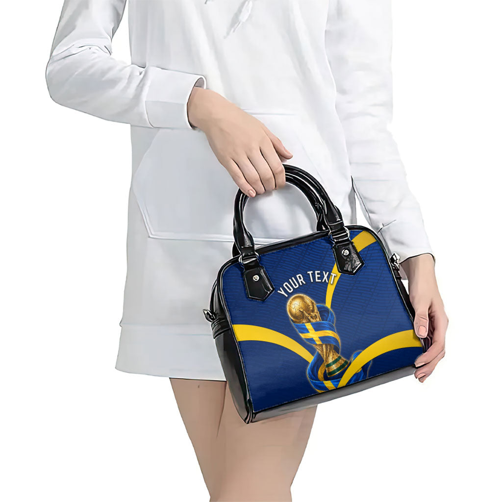 Personalized Sweden Football Trophy Shoulder Handbag Golden Cup Flag Ribbon Dynamic Stripes