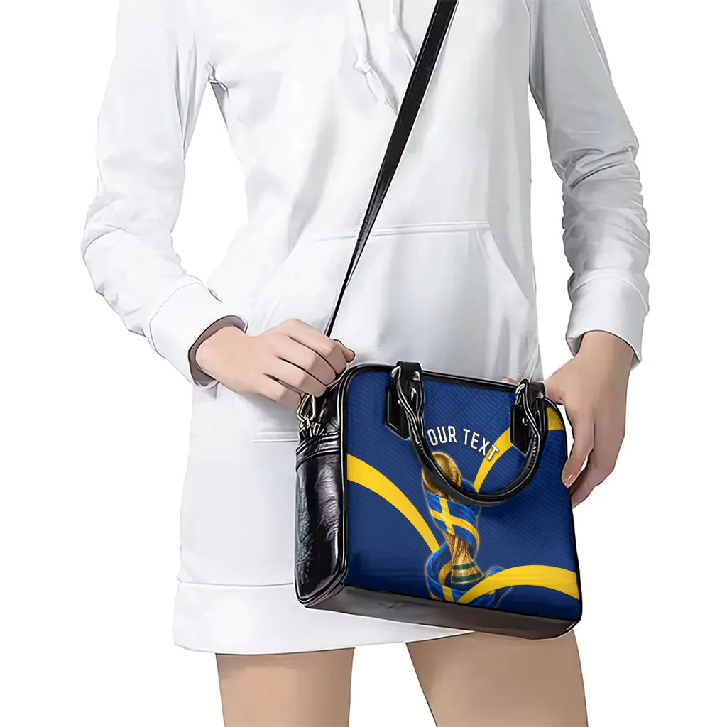 Personalized Sweden Football Trophy Shoulder Handbag Golden Cup Flag Ribbon Dynamic Stripes