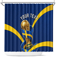 Personalized Sweden Football Trophy Shower Curtain Golden Cup Flag Ribbon Dynamic Stripes