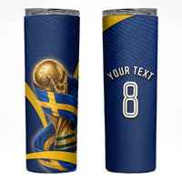 Personalized Sweden Football Trophy Skinny Tumbler Golden Cup Flag Ribbon Dynamic Stripes