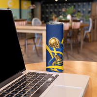 Personalized Sweden Football Trophy Skinny Tumbler Golden Cup Flag Ribbon Dynamic Stripes