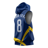 Personalized Sweden Football Trophy Sleeveless Hoodie Golden Cup Flag Ribbon Dynamic Stripes