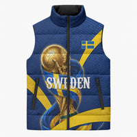 Personalized Sweden Football Trophy Sleeveless Puffer Jacket Golden Cup Flag Ribbon Dynamic Stripes