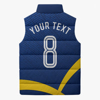 Personalized Sweden Football Trophy Sleeveless Puffer Jacket Golden Cup Flag Ribbon Dynamic Stripes
