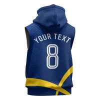 Personalized Sweden Football Trophy Sleeveless Zip Hoodie Golden Cup Flag Ribbon Dynamic Stripes