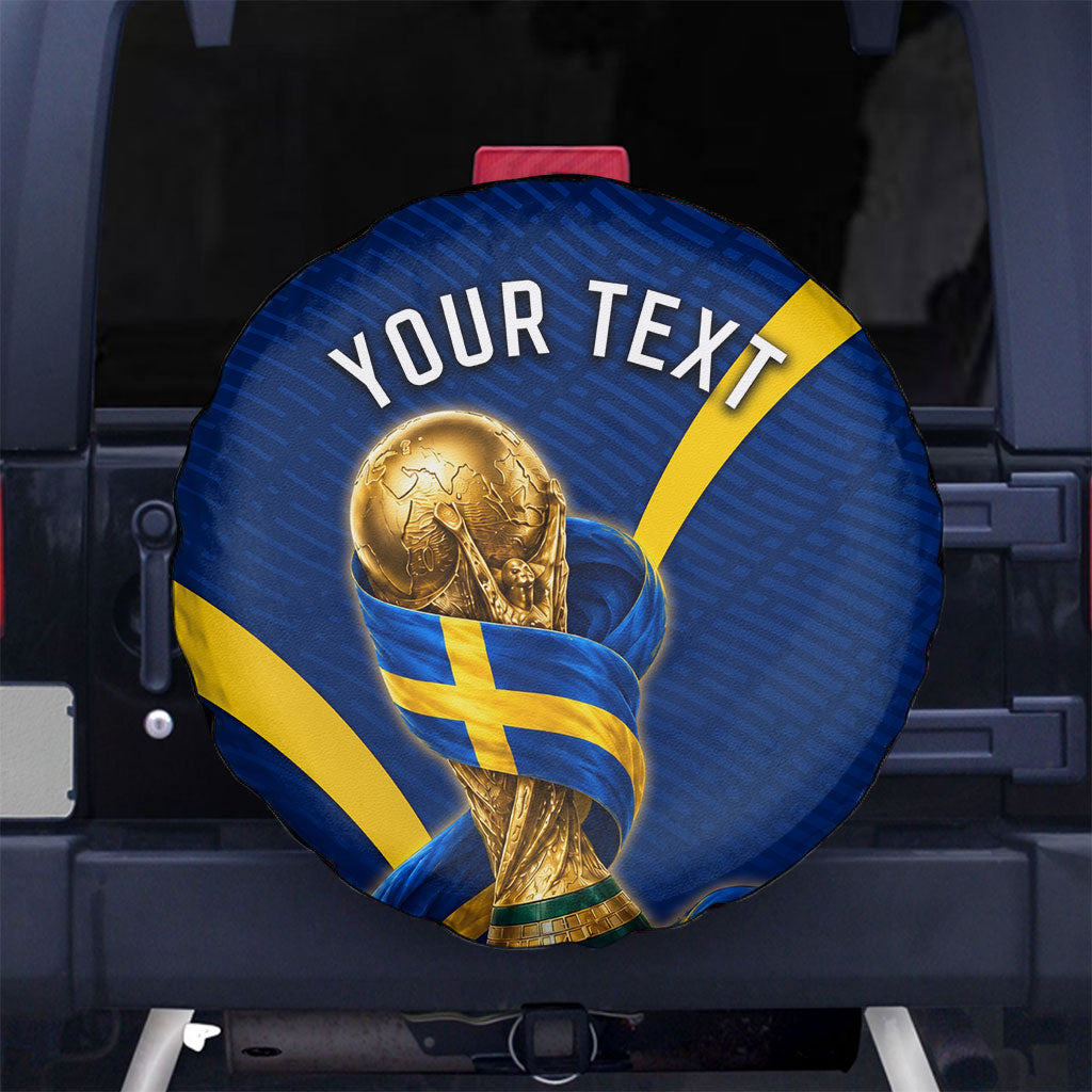 Personalized Sweden Football Trophy Spare Tire Cover Golden Cup Flag Ribbon Dynamic Stripes