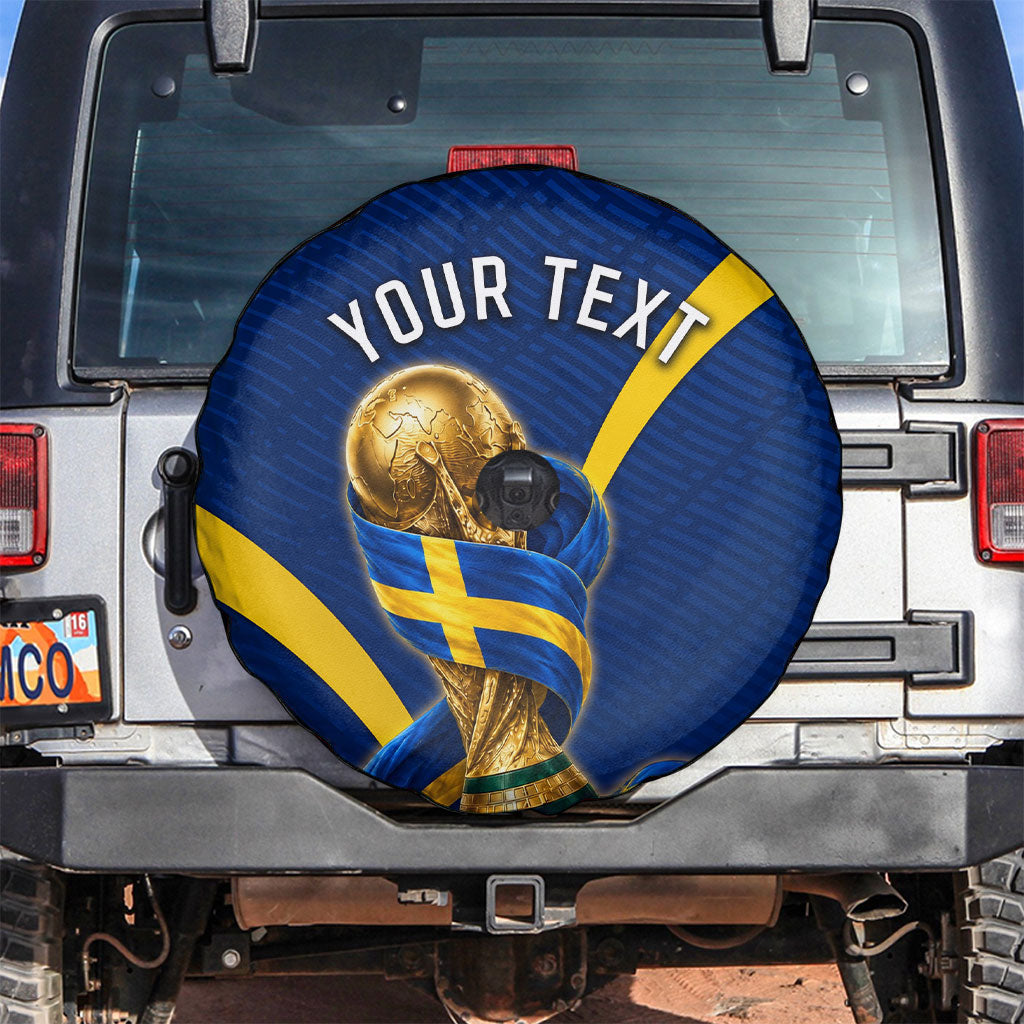 Personalized Sweden Football Trophy Spare Tire Cover Golden Cup Flag Ribbon Dynamic Stripes