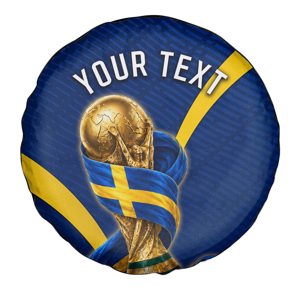 Personalized Sweden Football Trophy Spare Tire Cover Golden Cup Flag Ribbon Dynamic Stripes