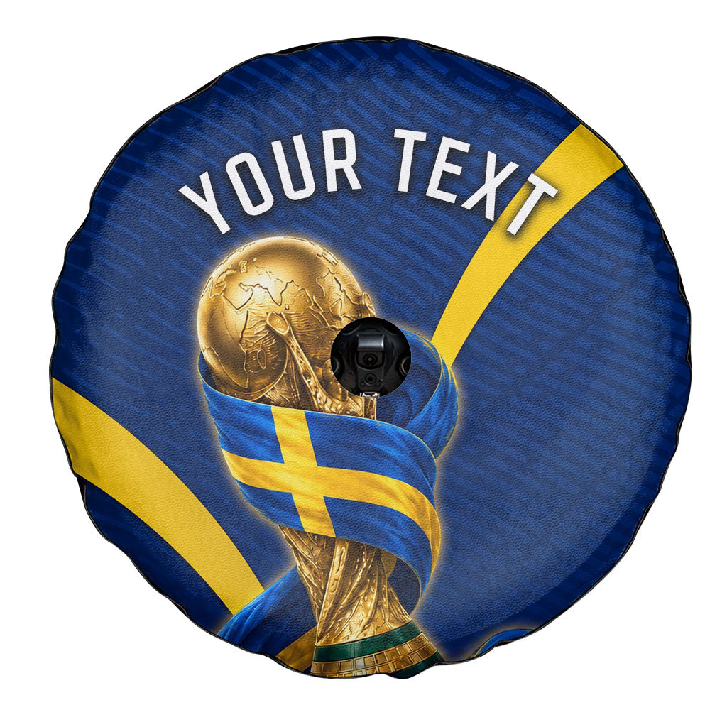 Personalized Sweden Football Trophy Spare Tire Cover Golden Cup Flag Ribbon Dynamic Stripes