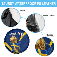 Personalized Sweden Football Trophy Spare Tire Cover Golden Cup Flag Ribbon Dynamic Stripes