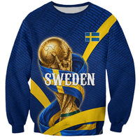 Personalized Sweden Football Trophy Sweatshirt Golden Cup Flag Ribbon Dynamic Stripes