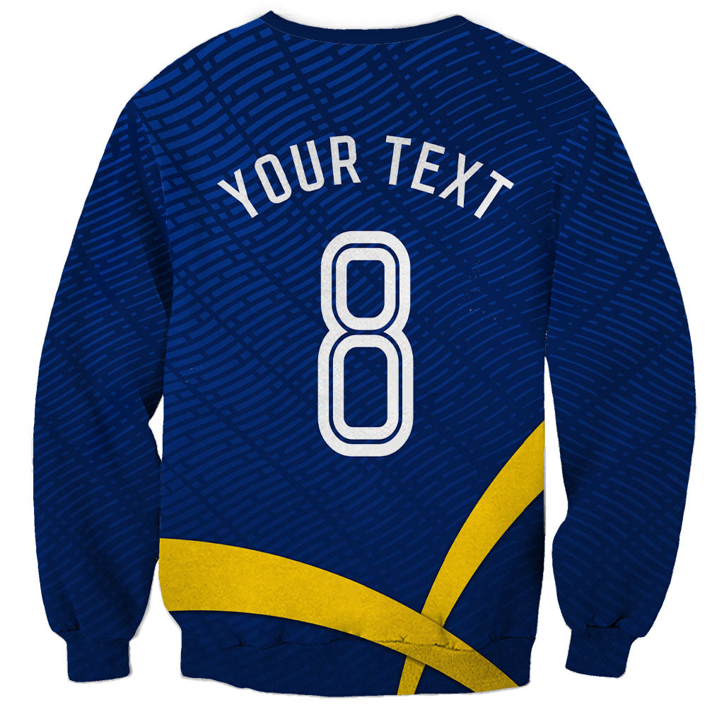 Personalized Sweden Football Trophy Sweatshirt Golden Cup Flag Ribbon Dynamic Stripes