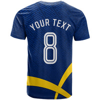 Personalized Sweden Football Trophy T Shirt Golden Cup Flag Ribbon Dynamic Stripes