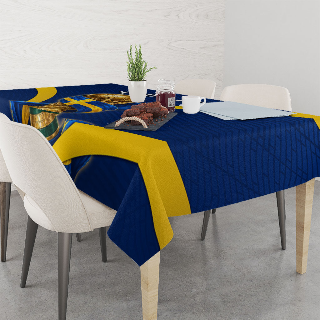 Personalized Sweden Football Trophy Tablecloth Golden Cup Flag Ribbon Dynamic Stripes