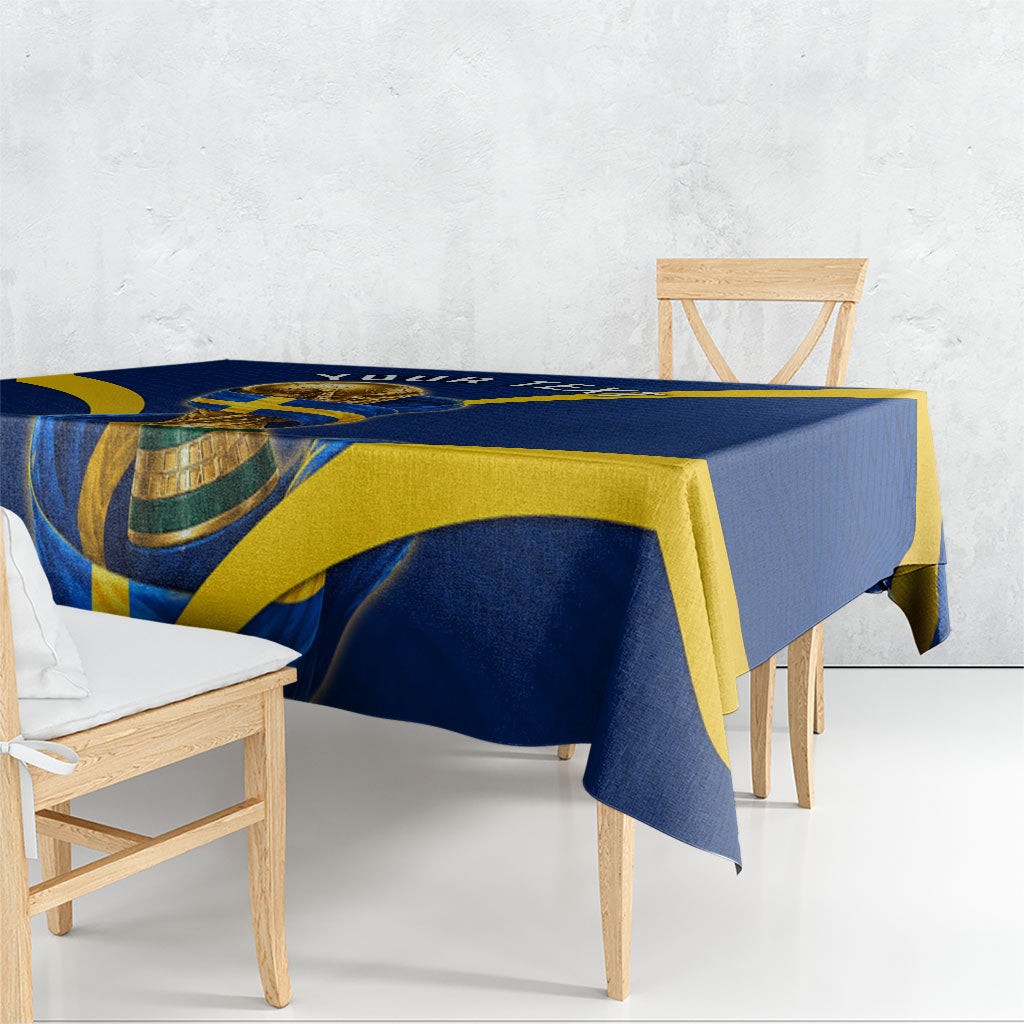Personalized Sweden Football Trophy Tablecloth Golden Cup Flag Ribbon Dynamic Stripes