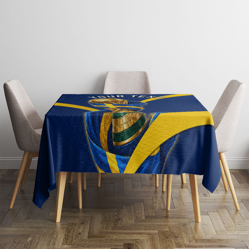 Personalized Sweden Football Trophy Tablecloth Golden Cup Flag Ribbon Dynamic Stripes