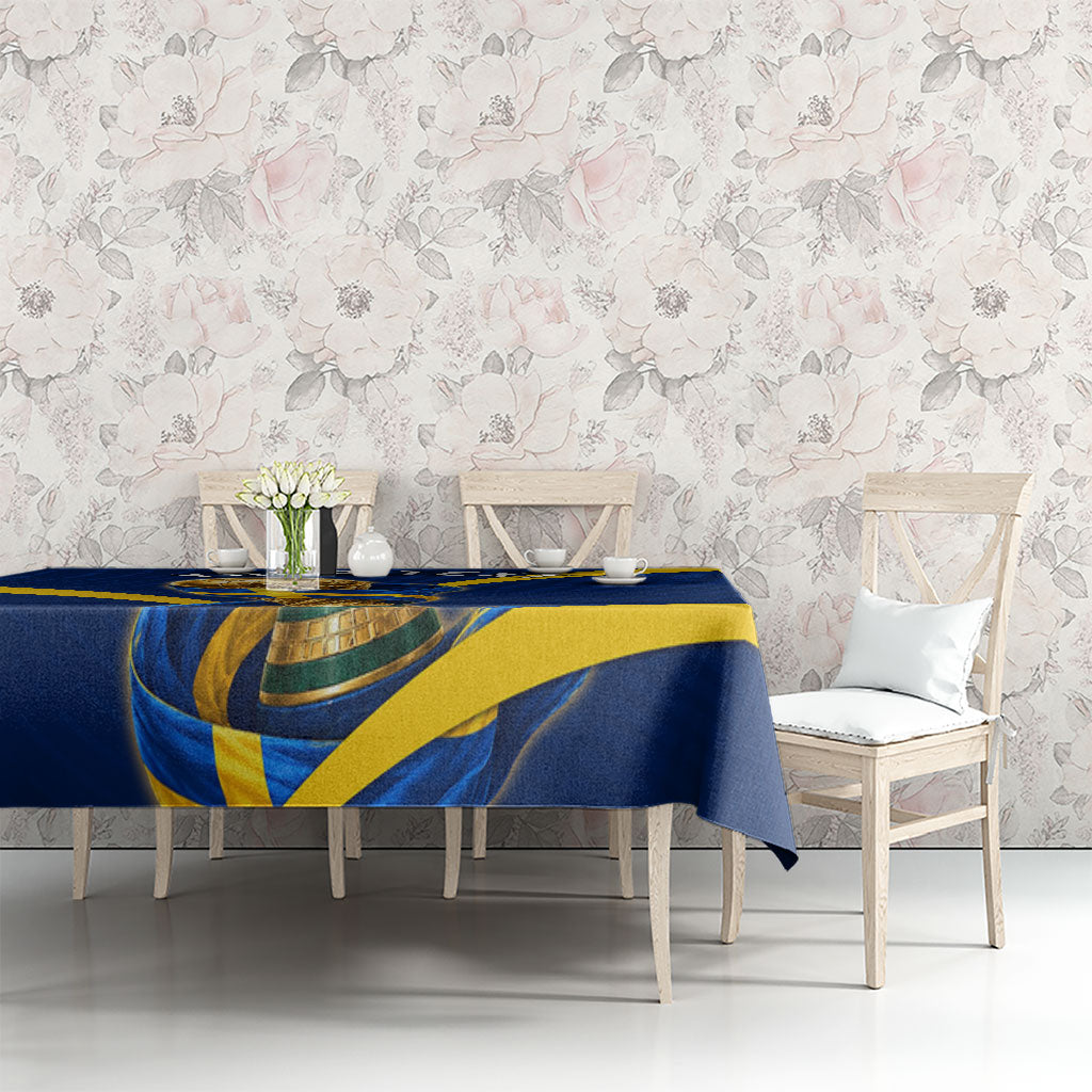 Personalized Sweden Football Trophy Tablecloth Golden Cup Flag Ribbon Dynamic Stripes