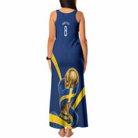 Personalized Sweden Football Trophy Tank Maxi Dress Golden Cup Flag Ribbon Dynamic Stripes