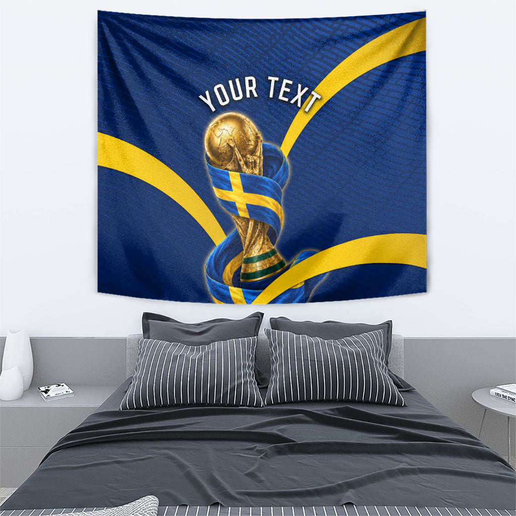 Personalized Sweden Football Trophy Tapestry Golden Cup Flag Ribbon Dynamic Stripes