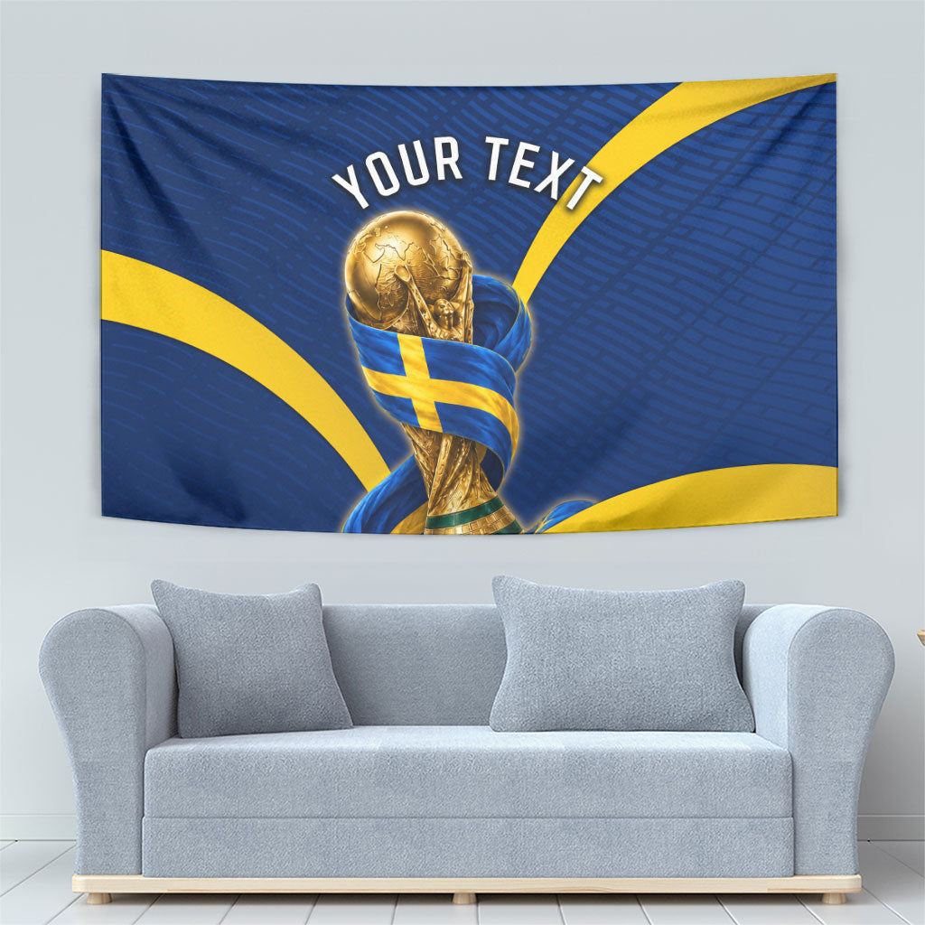 Personalized Sweden Football Trophy Tapestry Golden Cup Flag Ribbon Dynamic Stripes