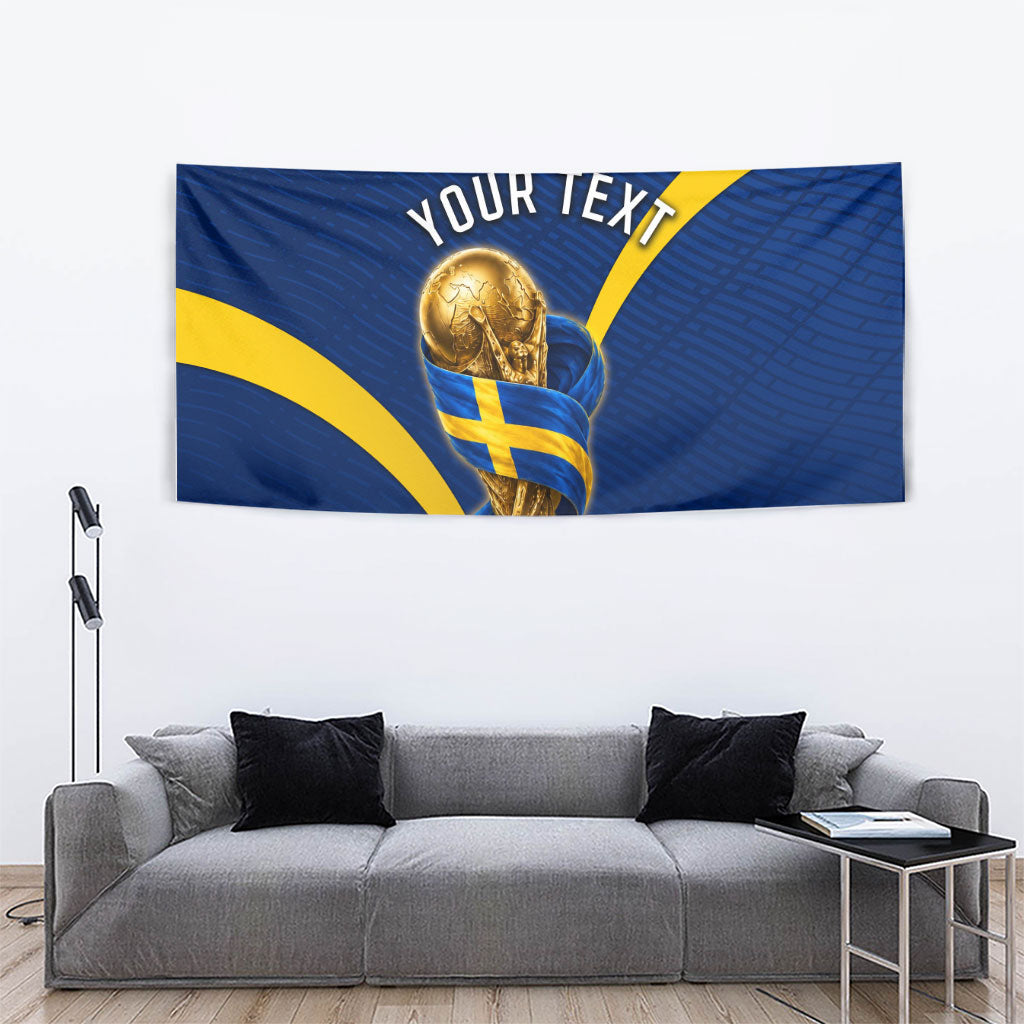 Personalized Sweden Football Trophy Tapestry Golden Cup Flag Ribbon Dynamic Stripes