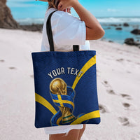 Personalized Sweden Football Trophy Tote Bag Golden Cup Flag Ribbon Dynamic Stripes