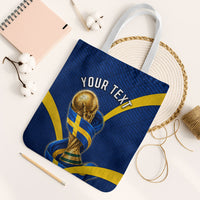 Personalized Sweden Football Trophy Tote Bag Golden Cup Flag Ribbon Dynamic Stripes