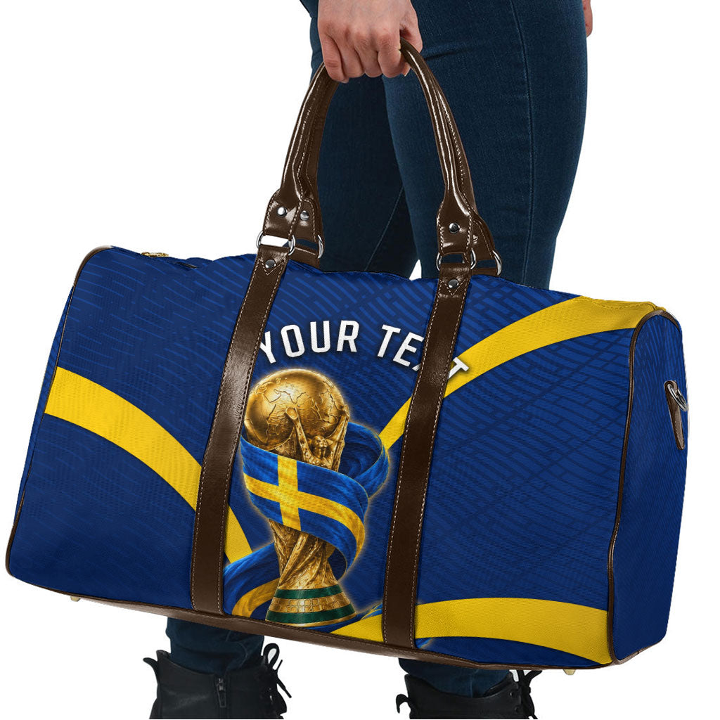 Personalized Sweden Football Trophy Travel Bag Golden Cup Flag Ribbon Dynamic Stripes