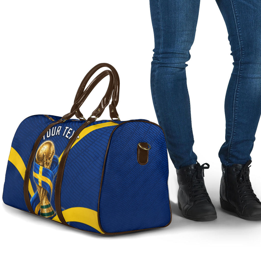Personalized Sweden Football Trophy Travel Bag Golden Cup Flag Ribbon Dynamic Stripes