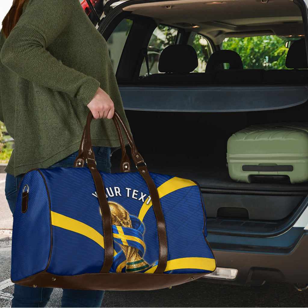 Personalized Sweden Football Trophy Travel Bag Golden Cup Flag Ribbon Dynamic Stripes