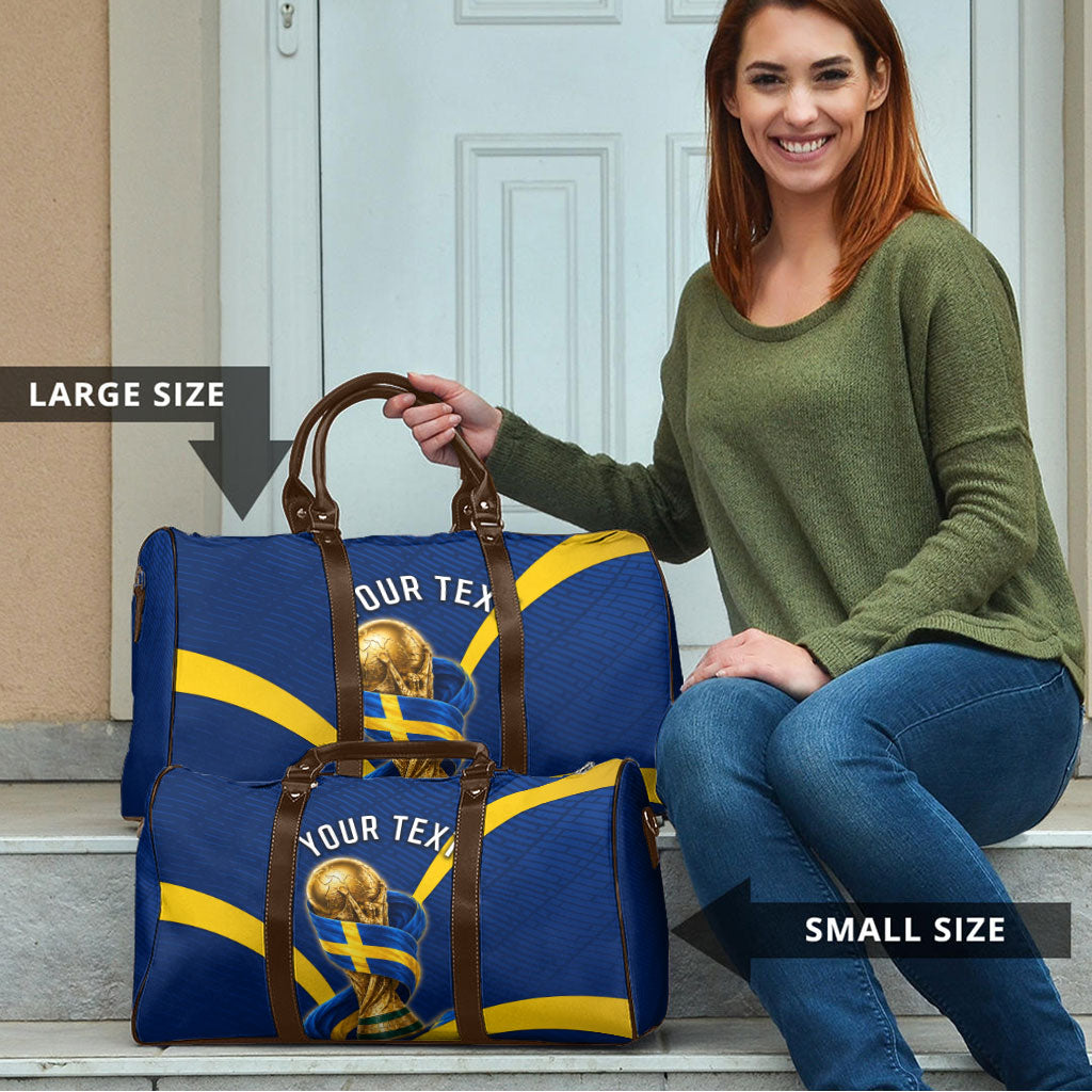 Personalized Sweden Football Trophy Travel Bag Golden Cup Flag Ribbon Dynamic Stripes