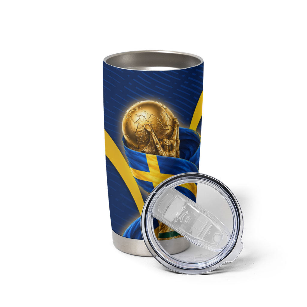 Personalized Sweden Football Trophy Tumbler Cup Golden Cup Flag Ribbon Dynamic Stripes