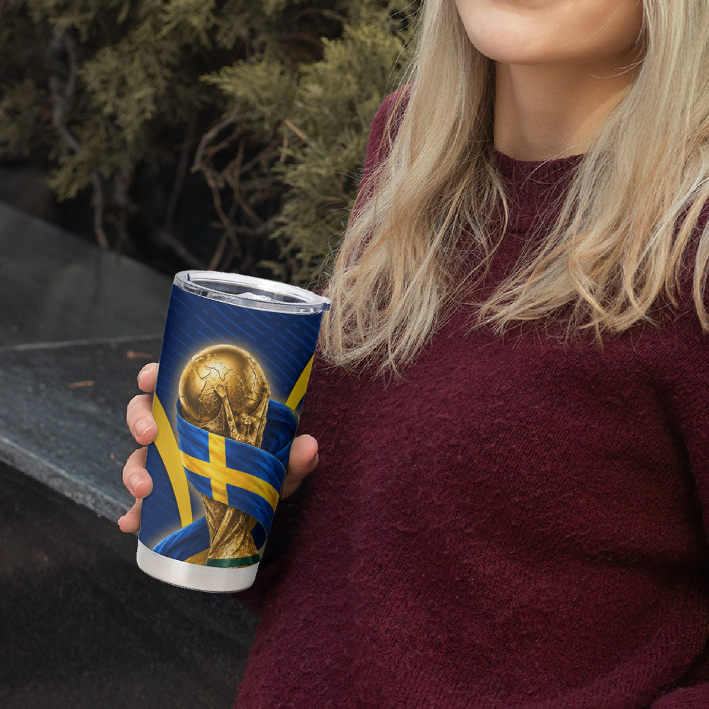 Personalized Sweden Football Trophy Tumbler Cup Golden Cup Flag Ribbon Dynamic Stripes