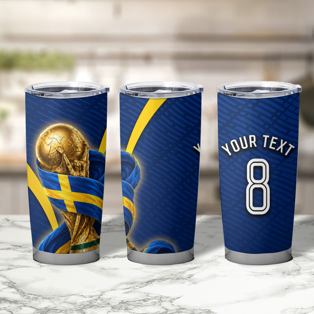 Personalized Sweden Football Trophy Tumbler Cup Golden Cup Flag Ribbon Dynamic Stripes