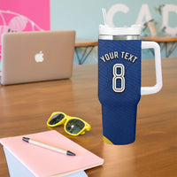 Personalized Sweden Football Trophy Tumbler With Handle Golden Cup Flag Ribbon Dynamic Stripes